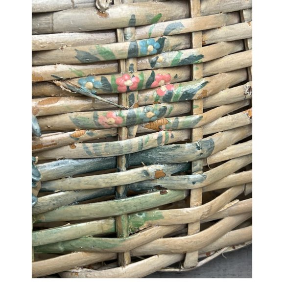 RARE! Vtg Basket Barbola Gesso Adornment Handpainted Girl Geese Philippines 14" - Picture 7 of 16